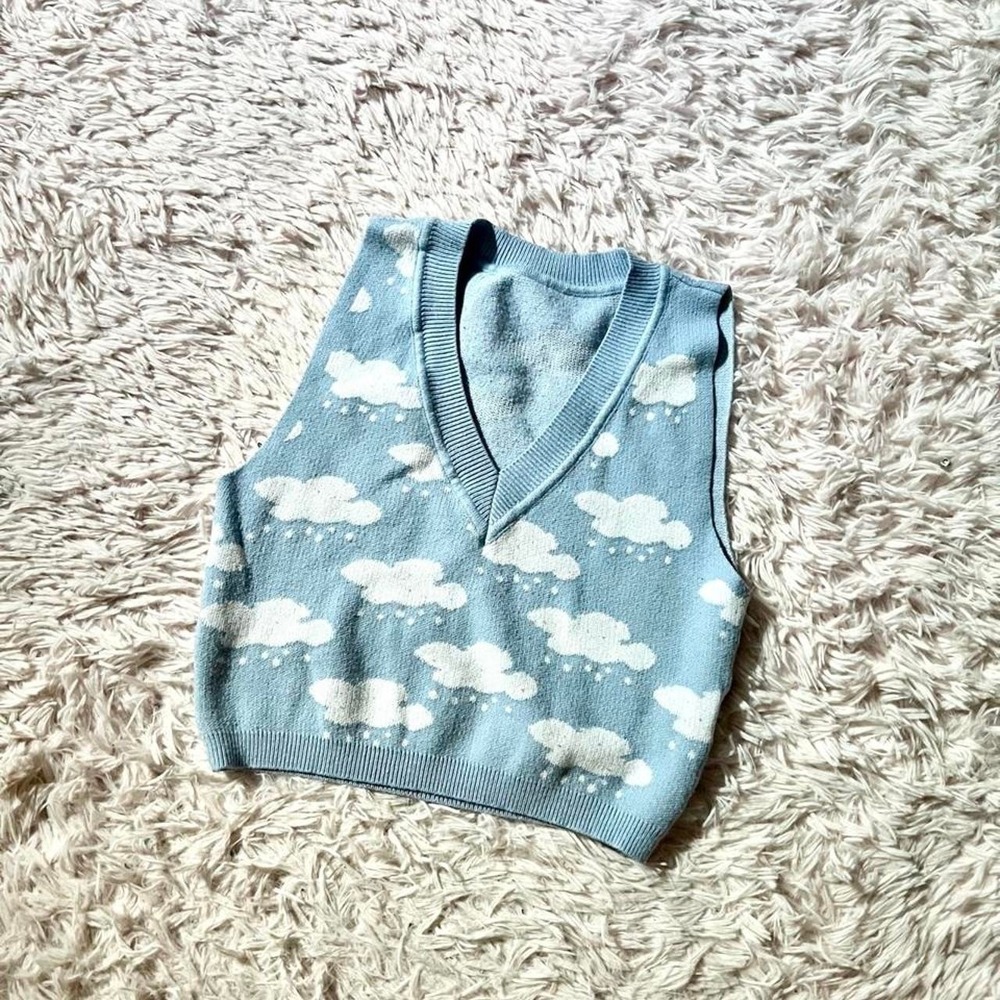 Whimsical Kidcore Clouds Rainbow Cyber Girl Fairy Sweater Vest Womens S Coquette